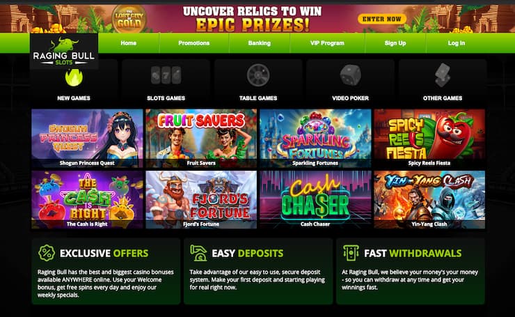A snapshot of Raging Bull, one of our top rated prepaid card casinos.